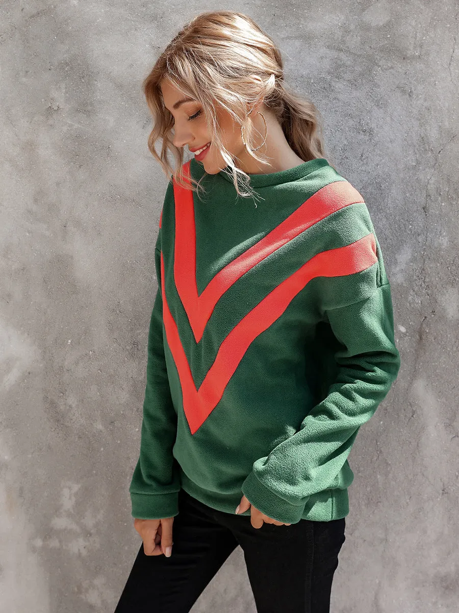 Round Neck Loose Striped Long Sleeve Sweatshirts Top