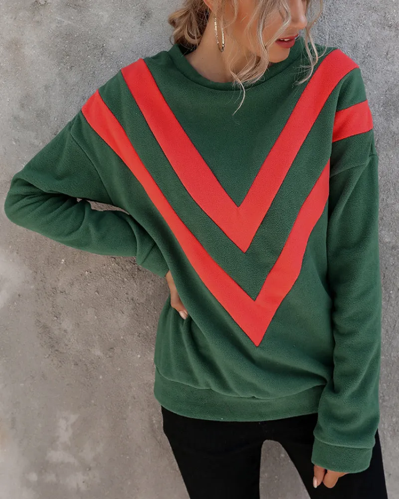 Round Neck Loose Striped Long Sleeve Sweatshirts Top