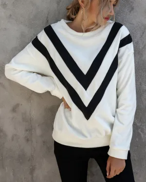 Round Neck Loose Striped Long Sleeve Sweatshirts Top