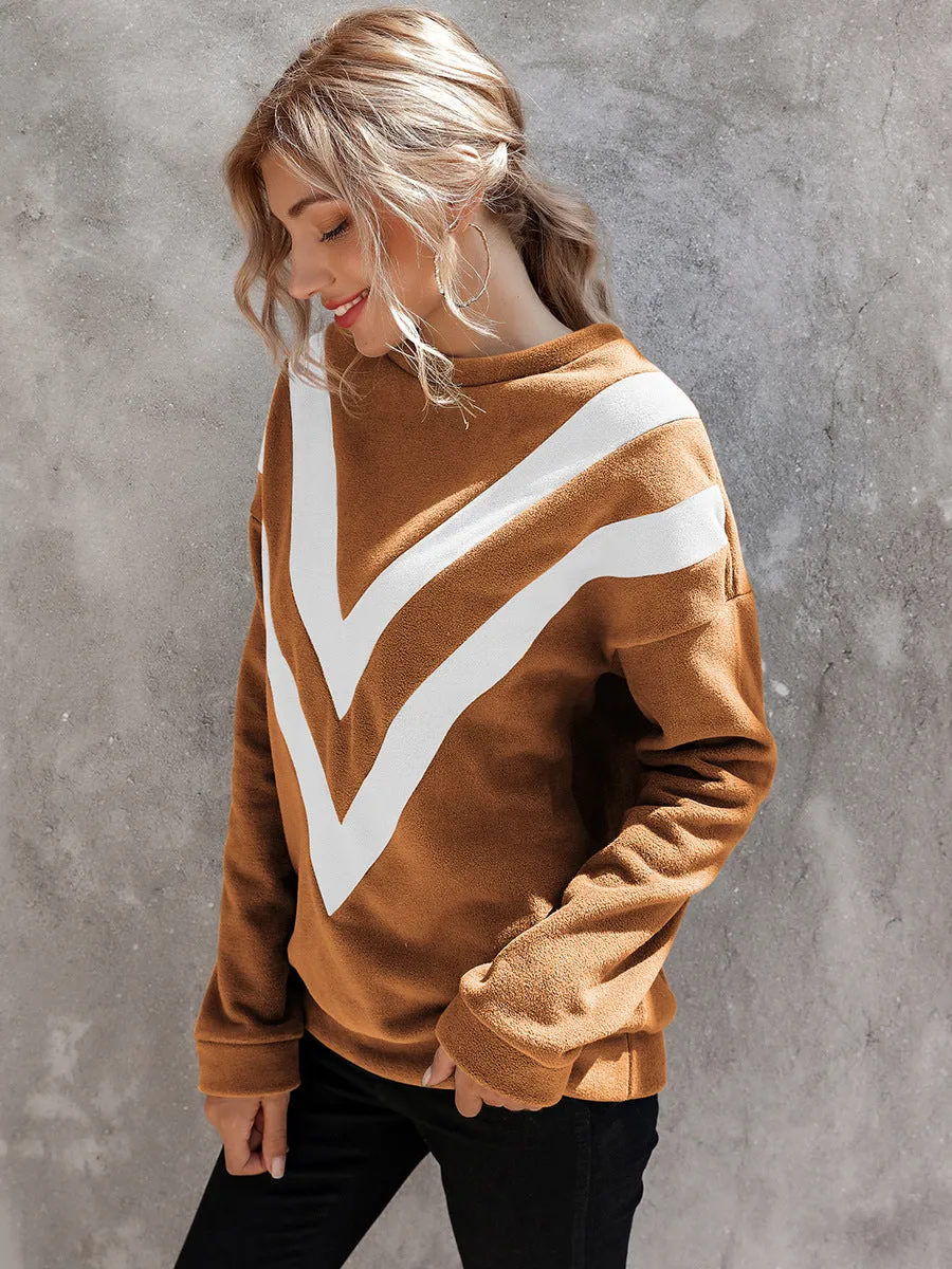 Round Neck Loose Striped Long Sleeve Sweatshirts Top