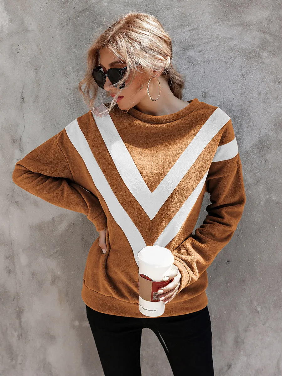 Round Neck Loose Striped Long Sleeve Sweatshirts Top