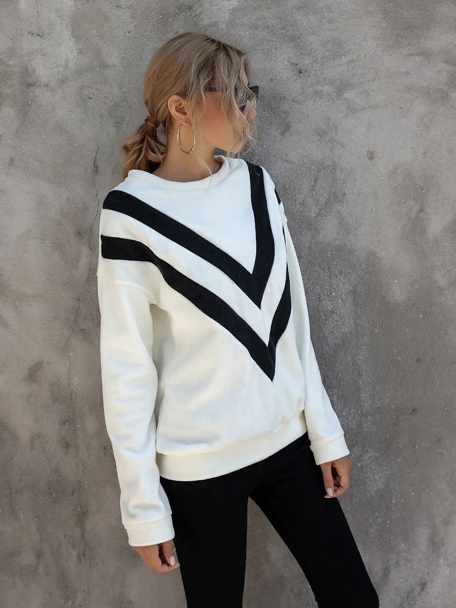 Round Neck Loose Striped Long Sleeve Sweatshirts Top