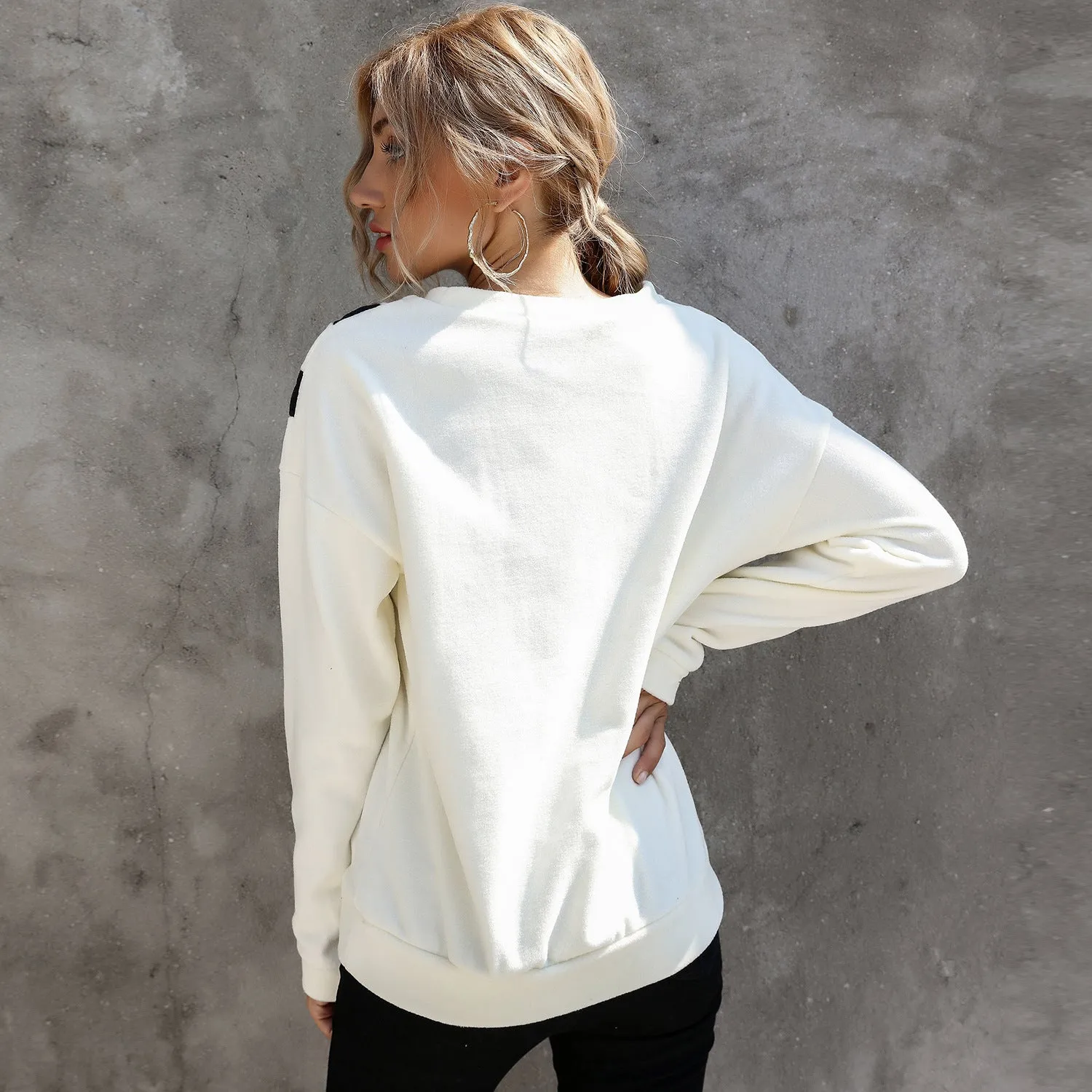 Round Neck Loose Striped Long Sleeve Sweatshirts Top