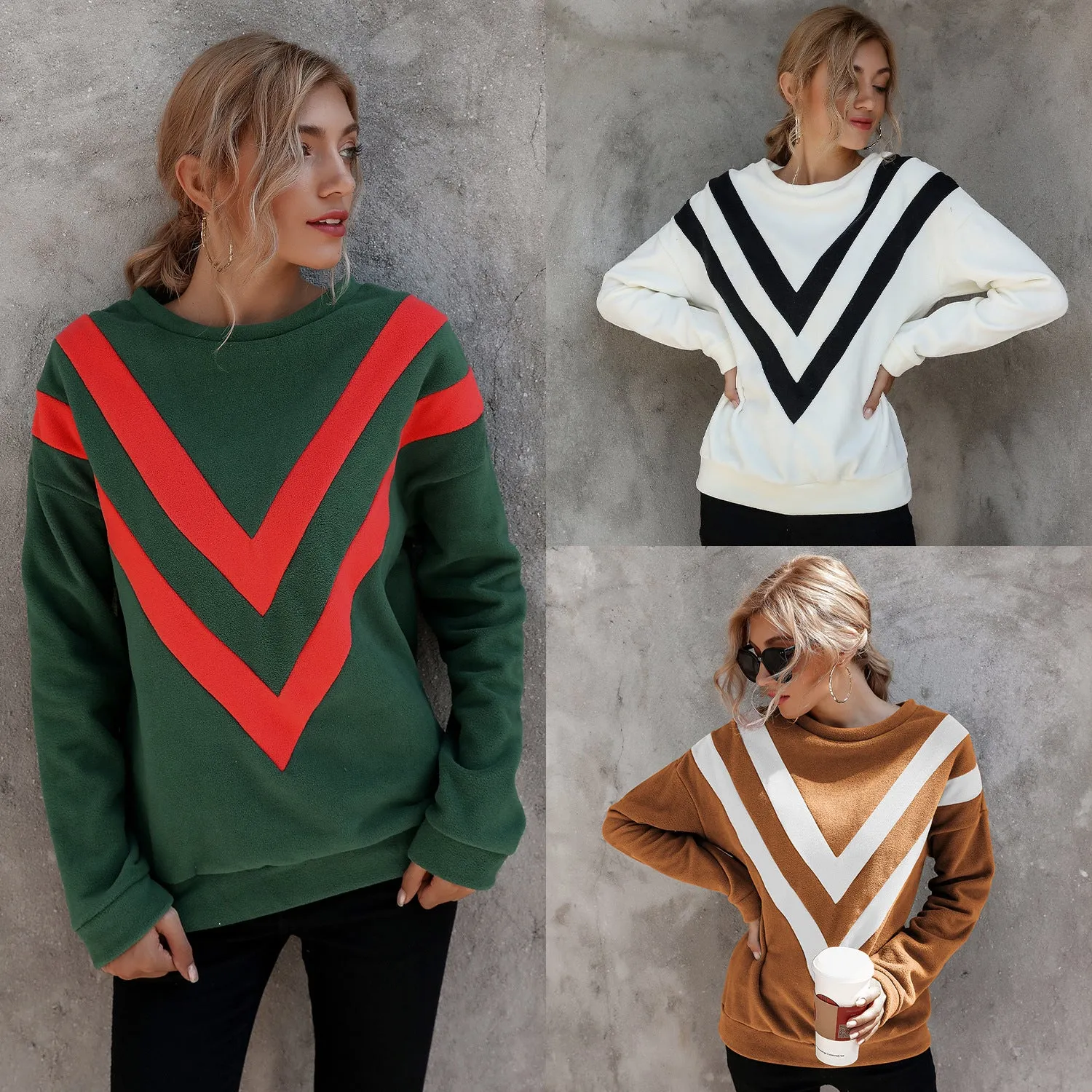 Round Neck Loose Striped Long Sleeve Sweatshirts Top