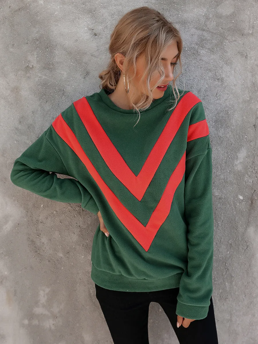 Round Neck Loose Striped Long Sleeve Sweatshirts Top