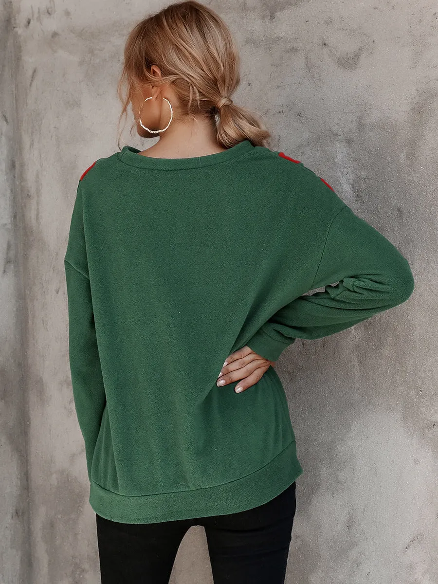 Round Neck Loose Striped Long Sleeve Sweatshirts Top