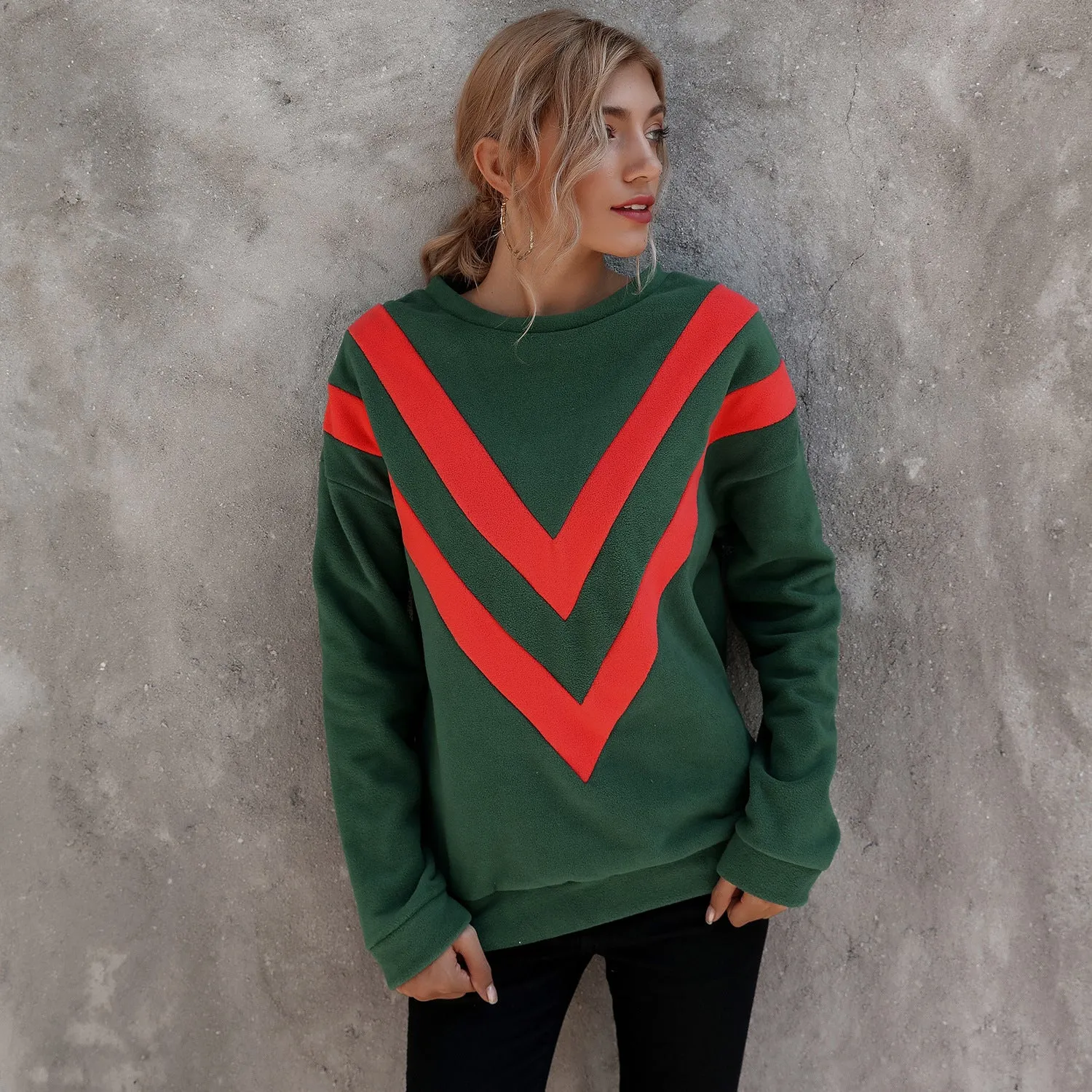 Round Neck Loose Striped Long Sleeve Sweatshirts Top