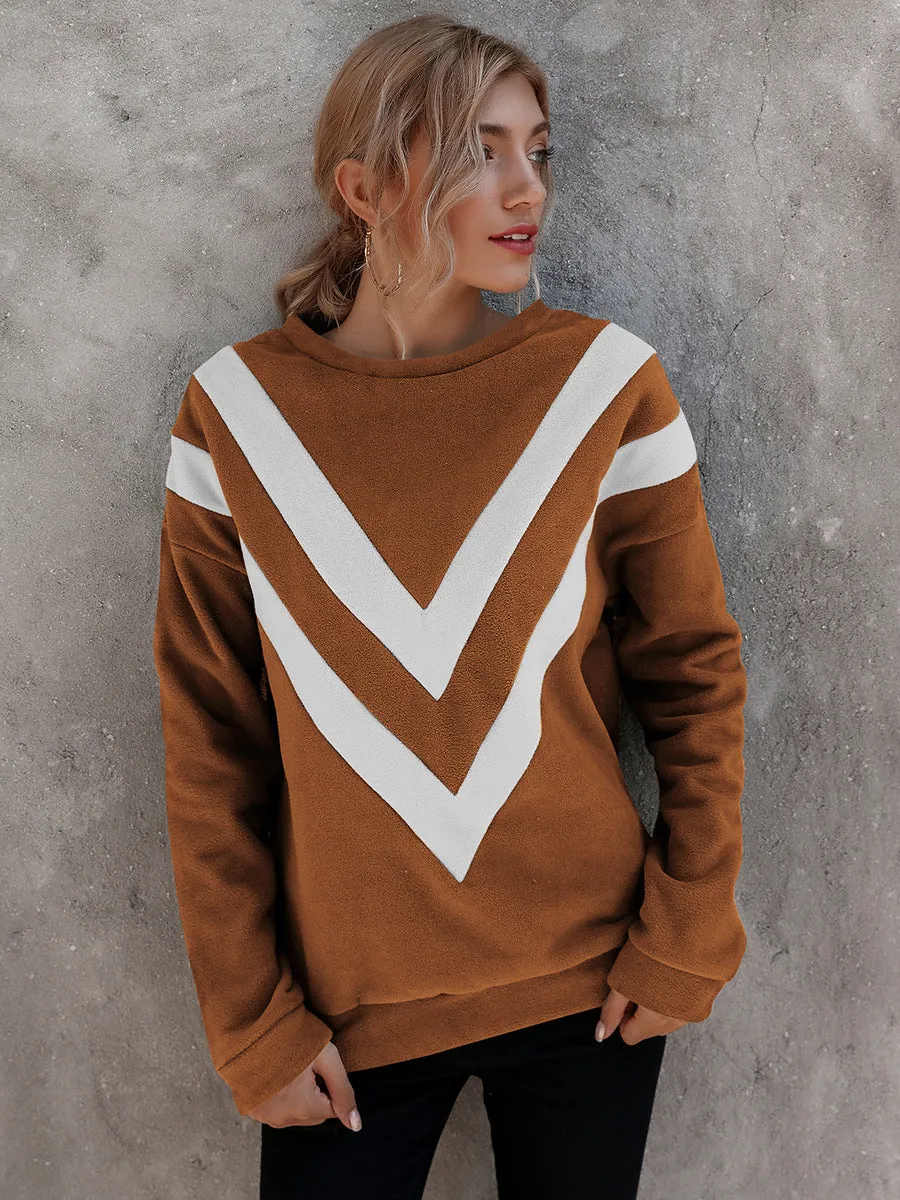 Round Neck Loose Striped Long Sleeve Sweatshirts Top
