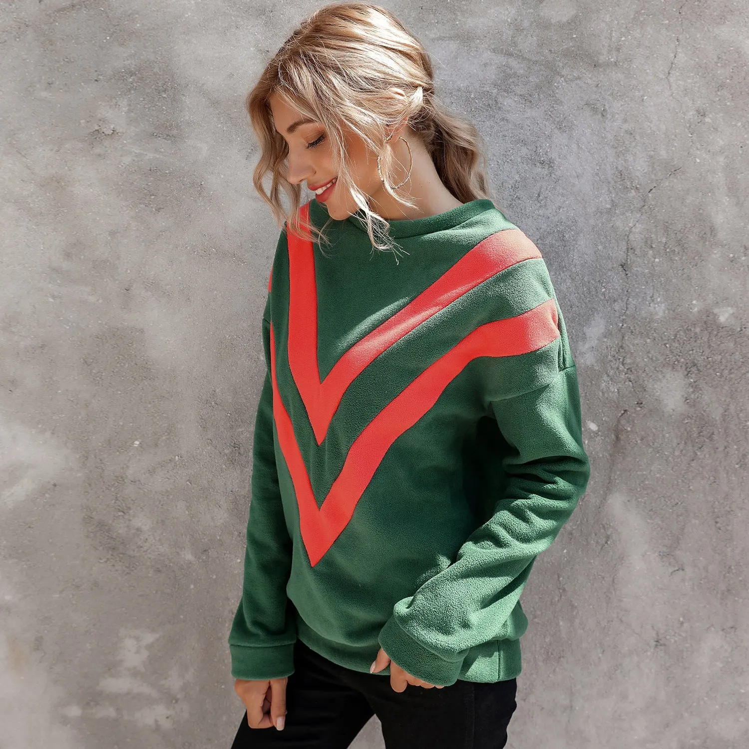 Round Neck Loose Striped Long Sleeve Sweatshirts Top