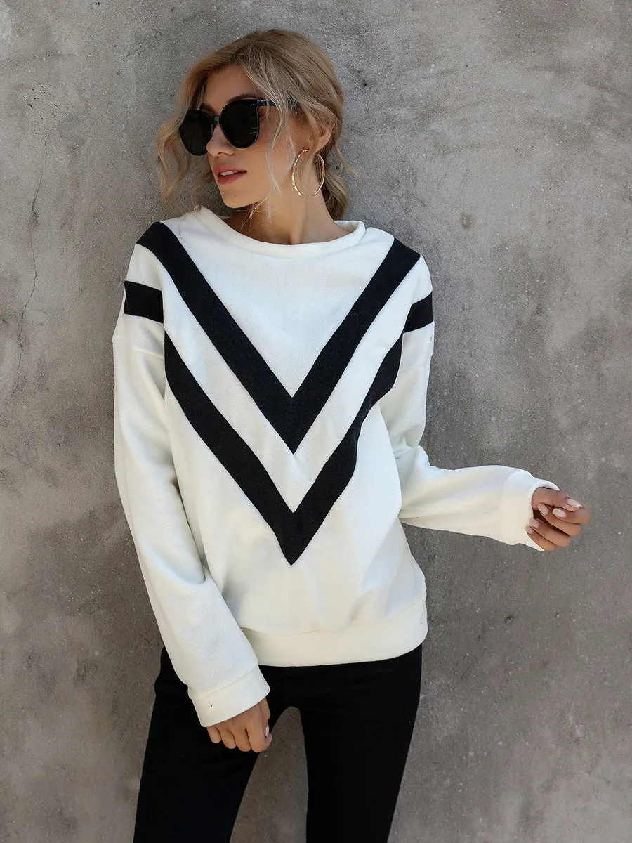 Round Neck Loose Striped Long Sleeve Sweatshirts Top