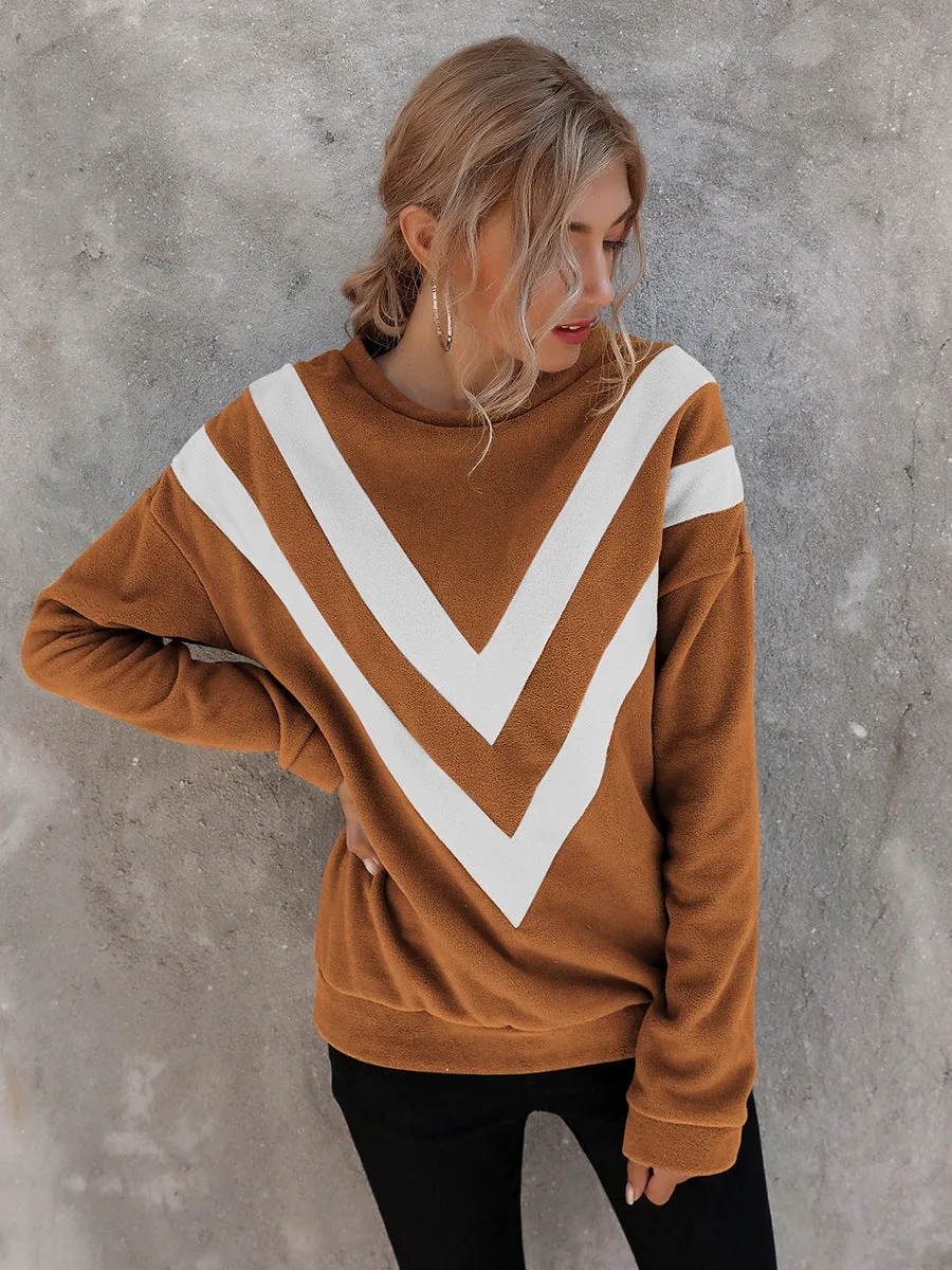 Round Neck Loose Striped Long Sleeve Sweatshirts Top