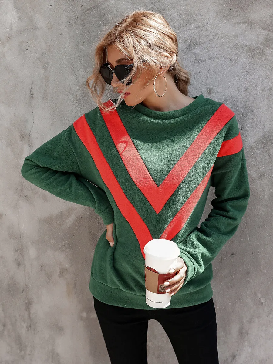 Round Neck Loose Striped Long Sleeve Sweatshirts Top