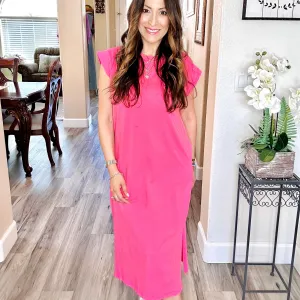 Round Neck Short Sleeve Midi Dress | S-XL