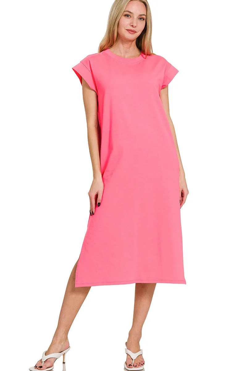 Round Neck Short Sleeve Midi Dress | S-XL