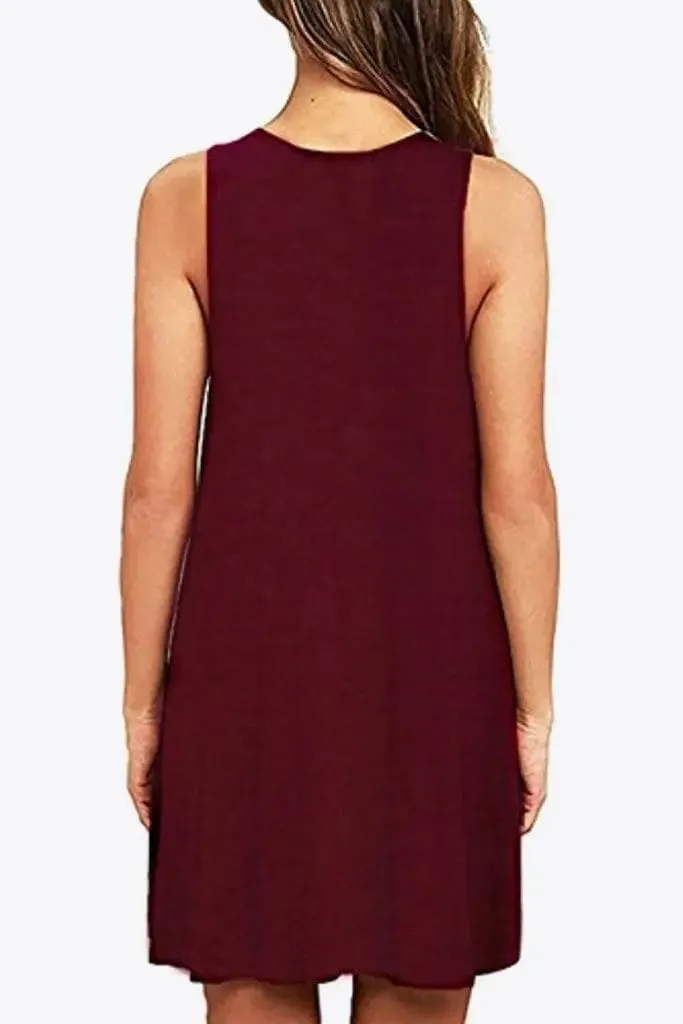 Round Neck Sleeveless Dress with Pockets