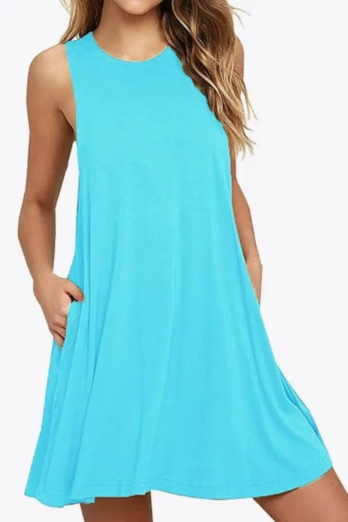Round Neck Sleeveless Dress with Pockets