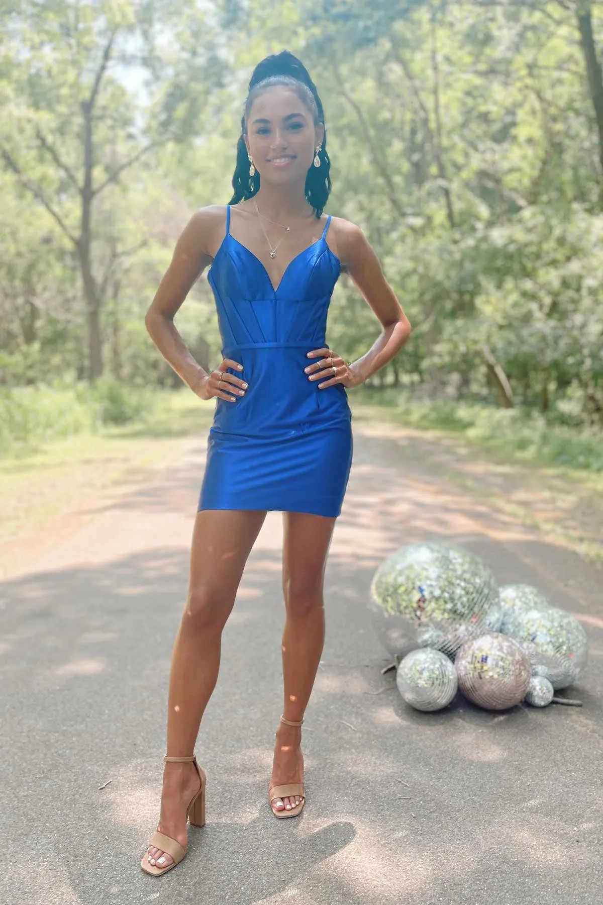 Royal Blue Straps V Neck Tight Mini Dress