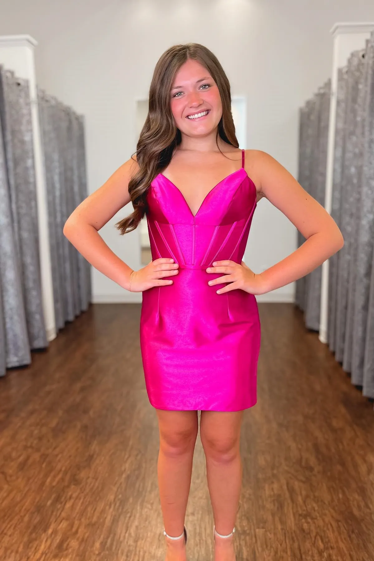 Royal Blue Straps V Neck Tight Mini Dress