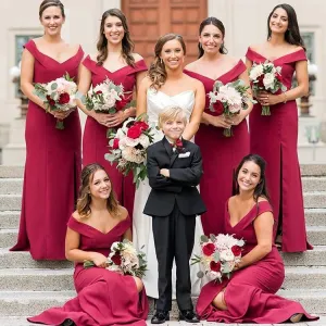 Roycebridal Sexy Mermaid Split Red Bridesmaid Dresses Off the Shoulder