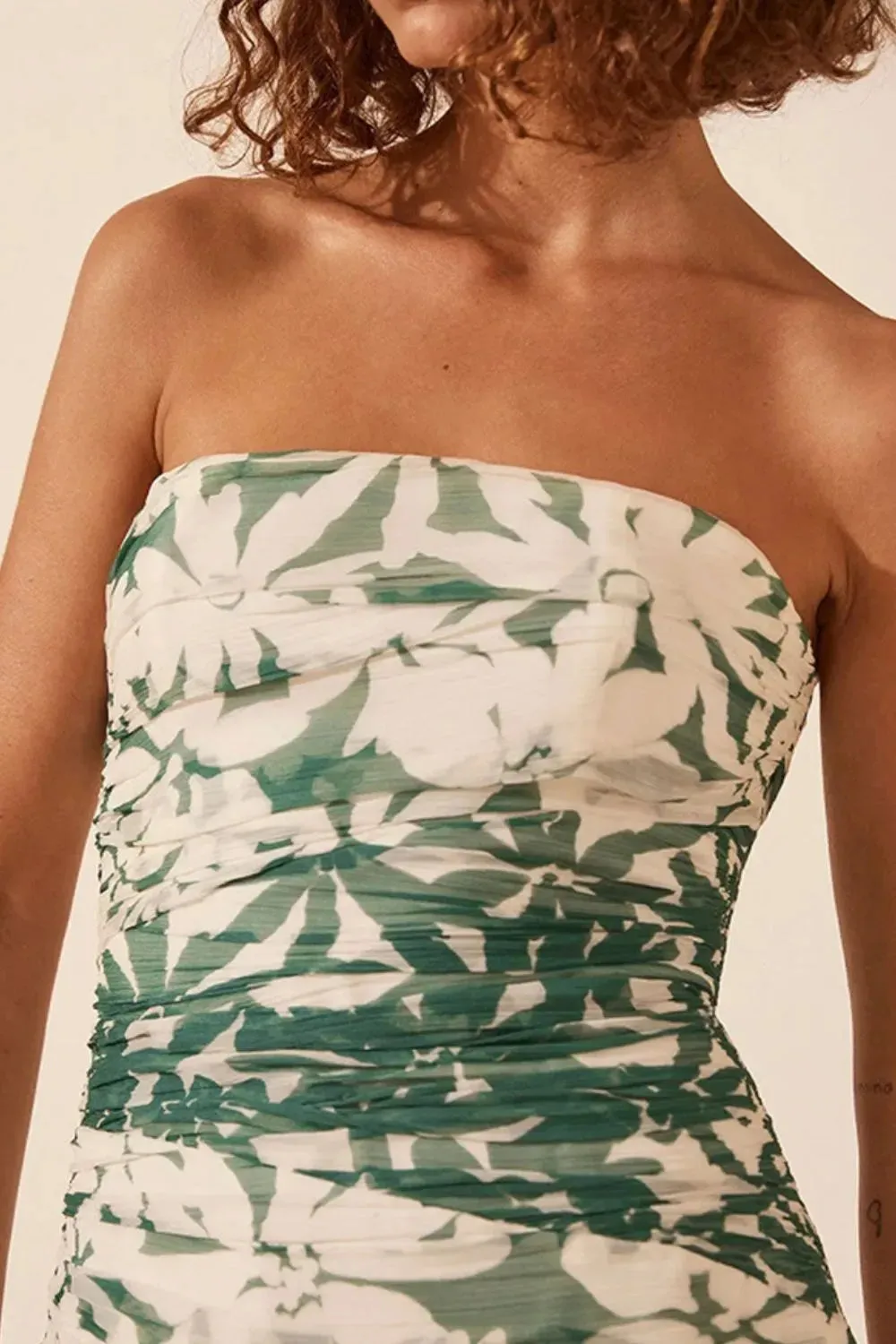 Ruched Printed Tube Dress