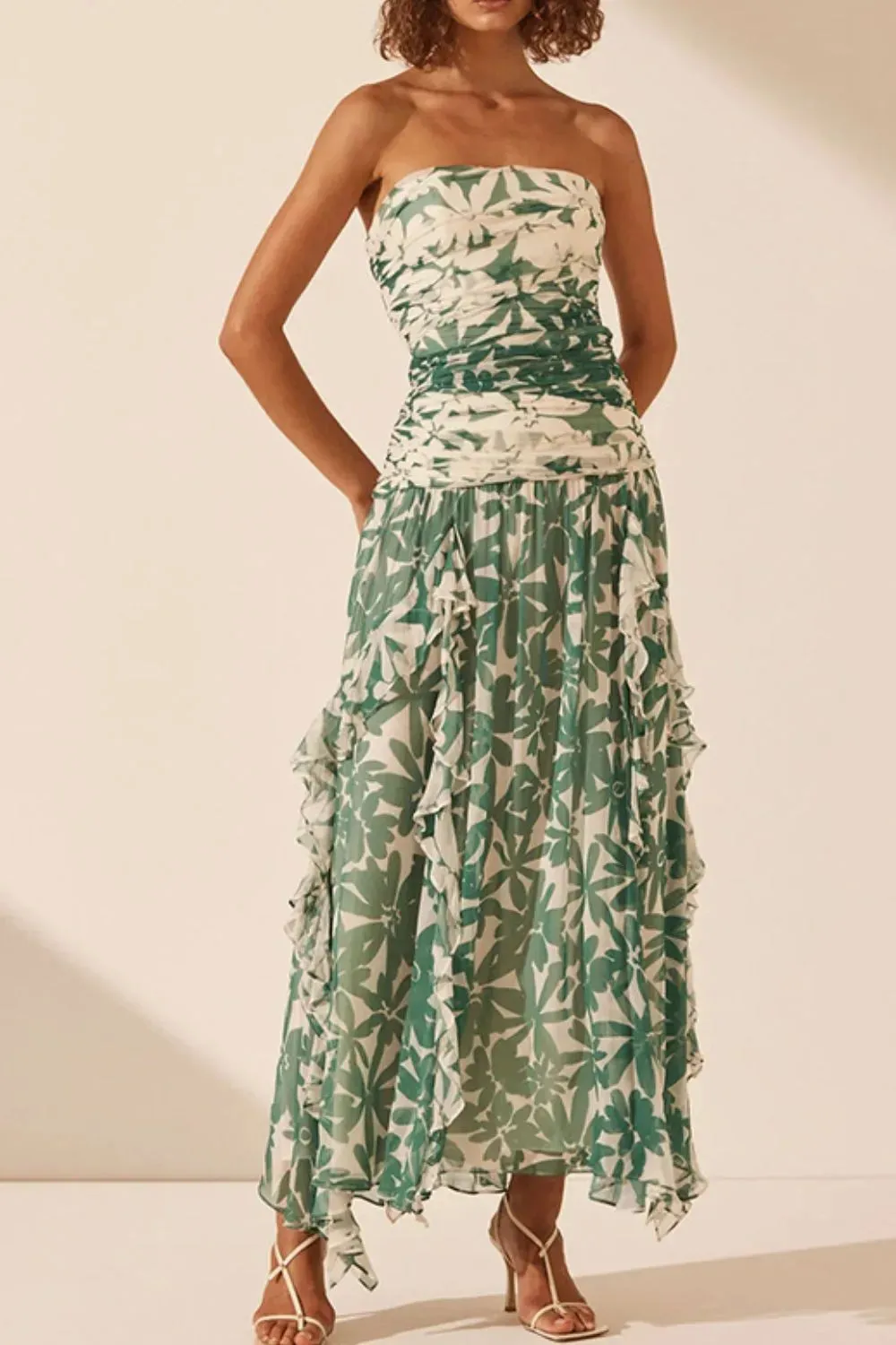 Ruched Printed Tube Dress