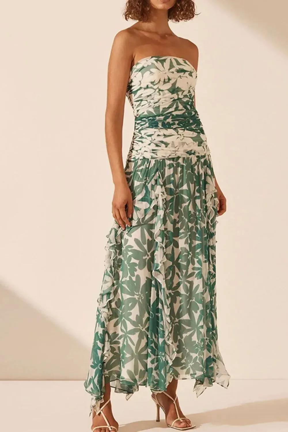 Ruched Printed Tube Dress