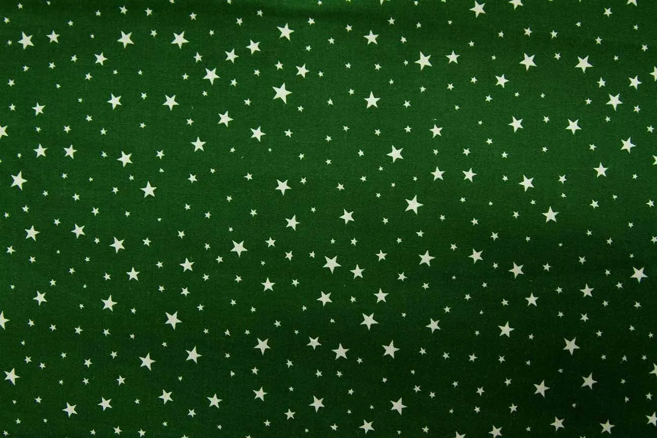 S1: White Stars Dark Green Patchwork / Craft Fabric
