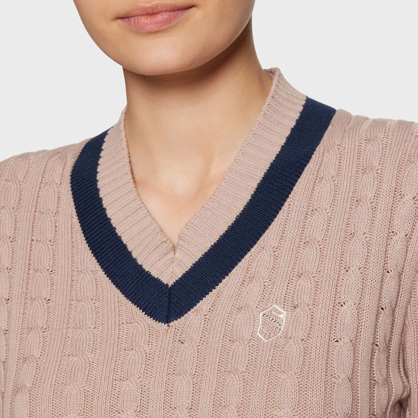 Samshield Lisa Colour V-Neck Sweater - Powder Pink/Navy