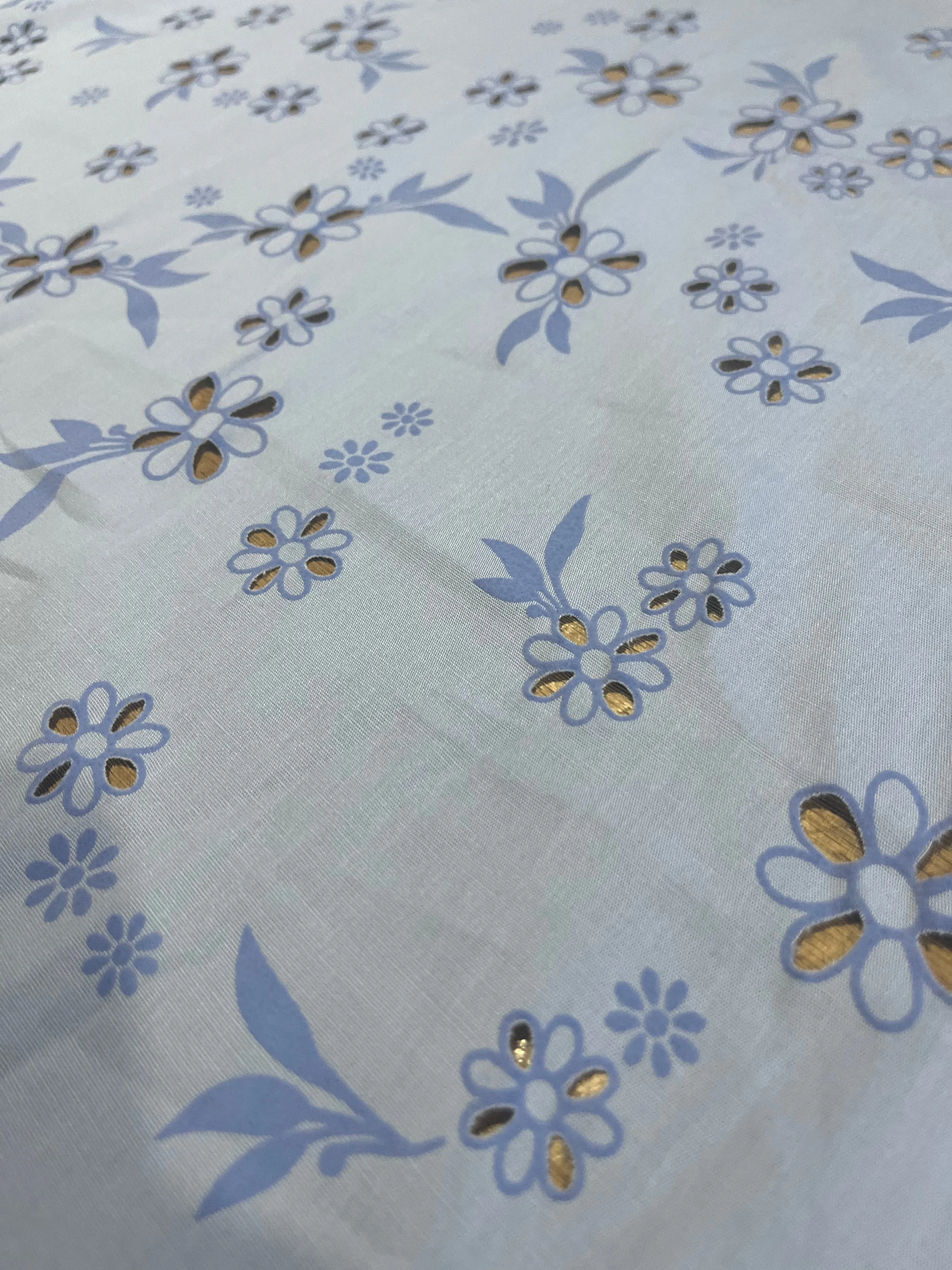 Sangallo cotton stretch lasercut puff print design 1 blue