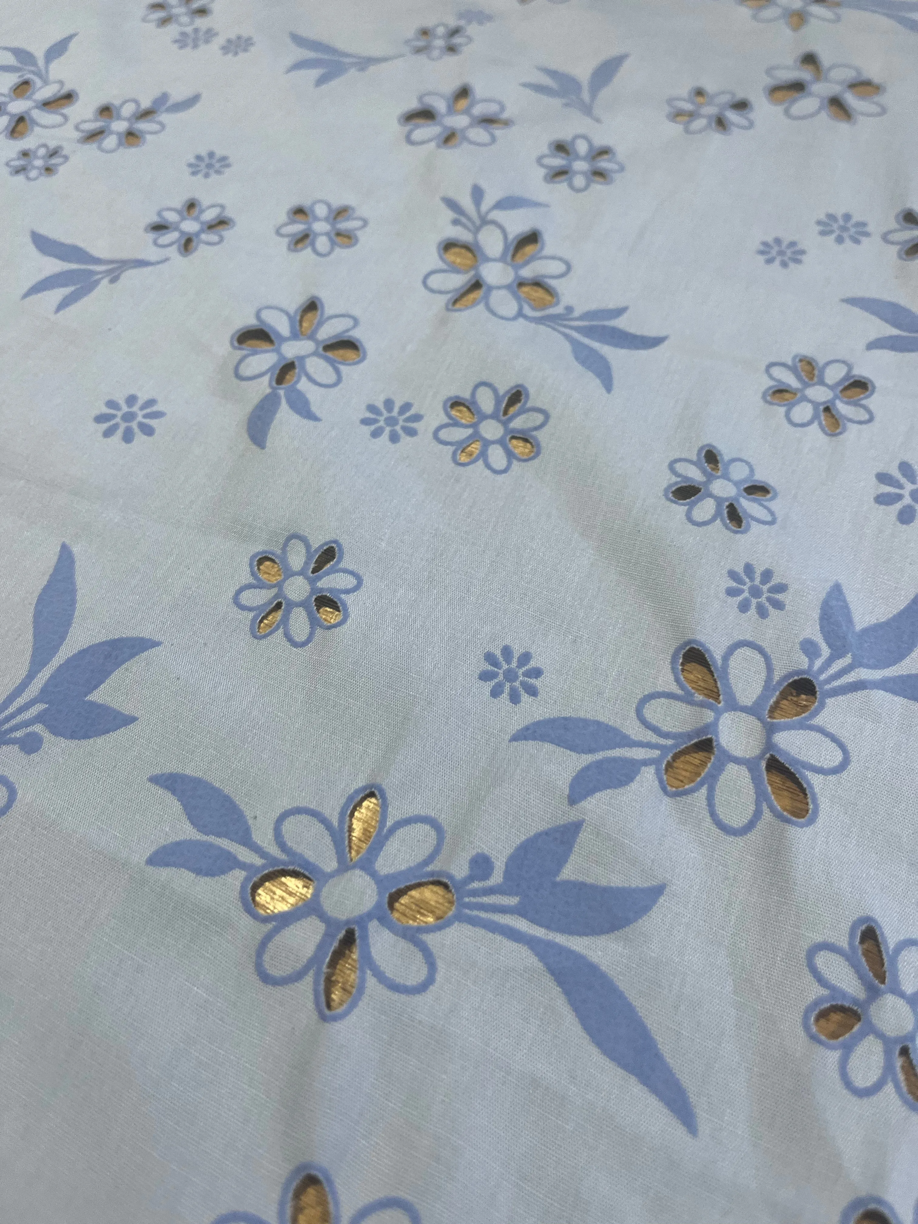 Sangallo cotton stretch lasercut puff print design 1 blue