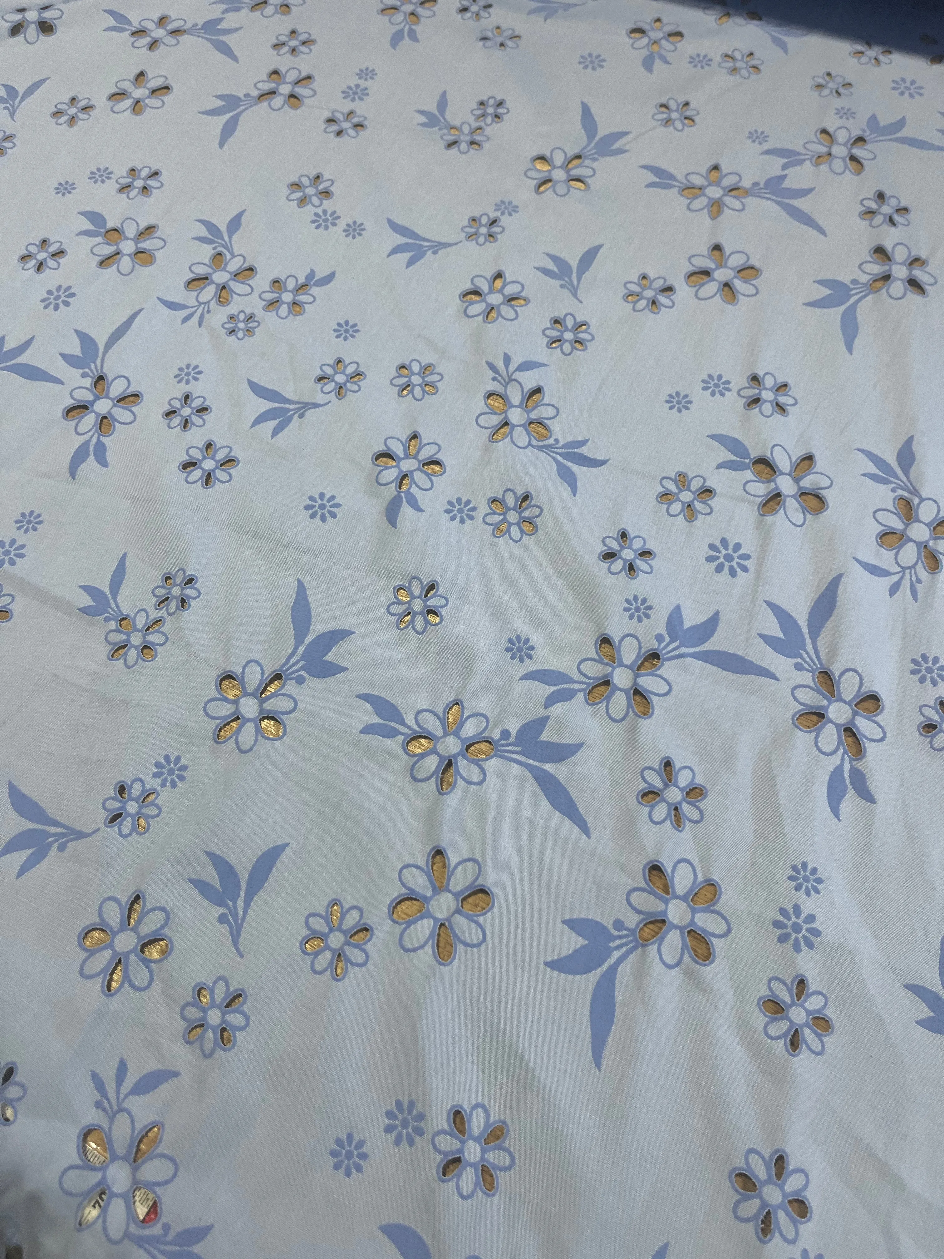 Sangallo cotton stretch lasercut puff print design 1 blue