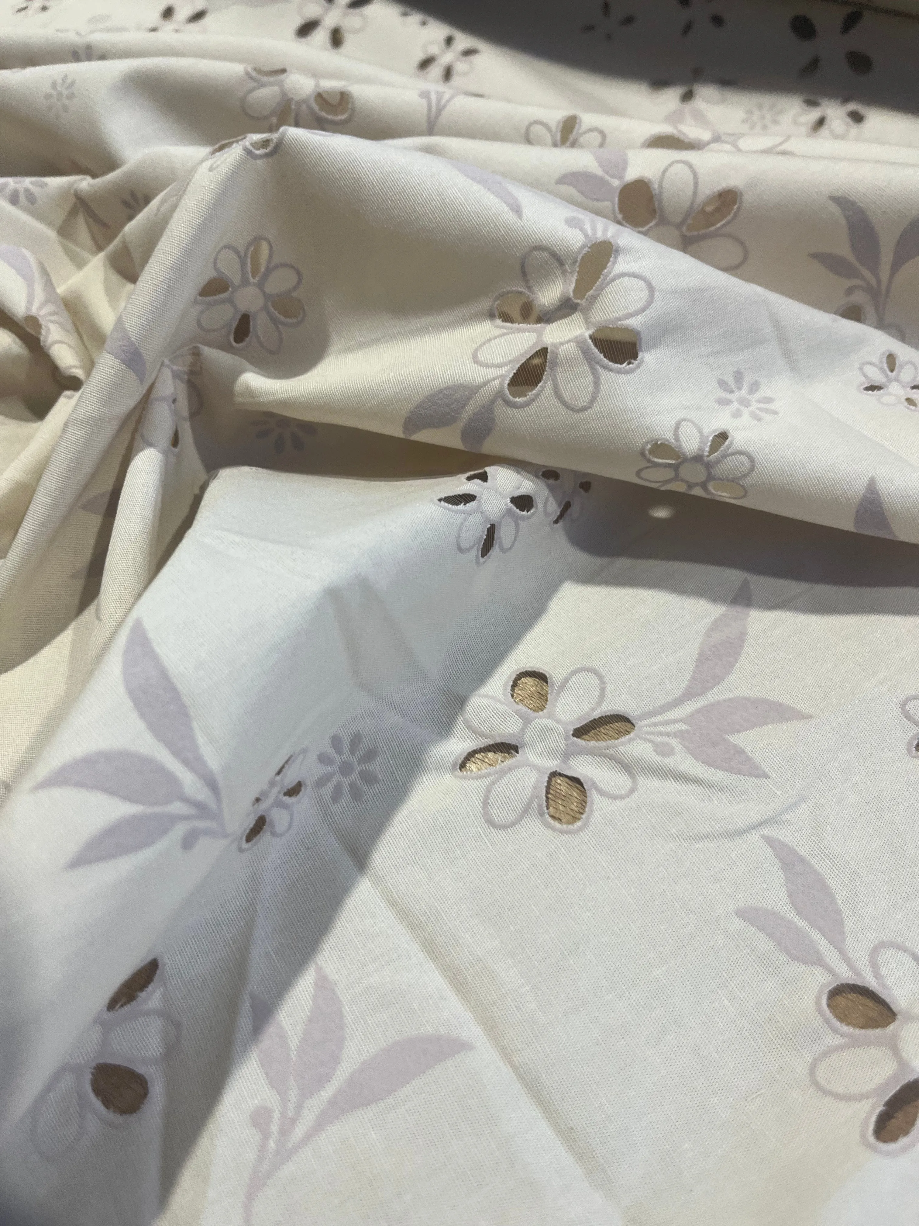 Sangallo cotton stretch lasercut puff print design 1 sand