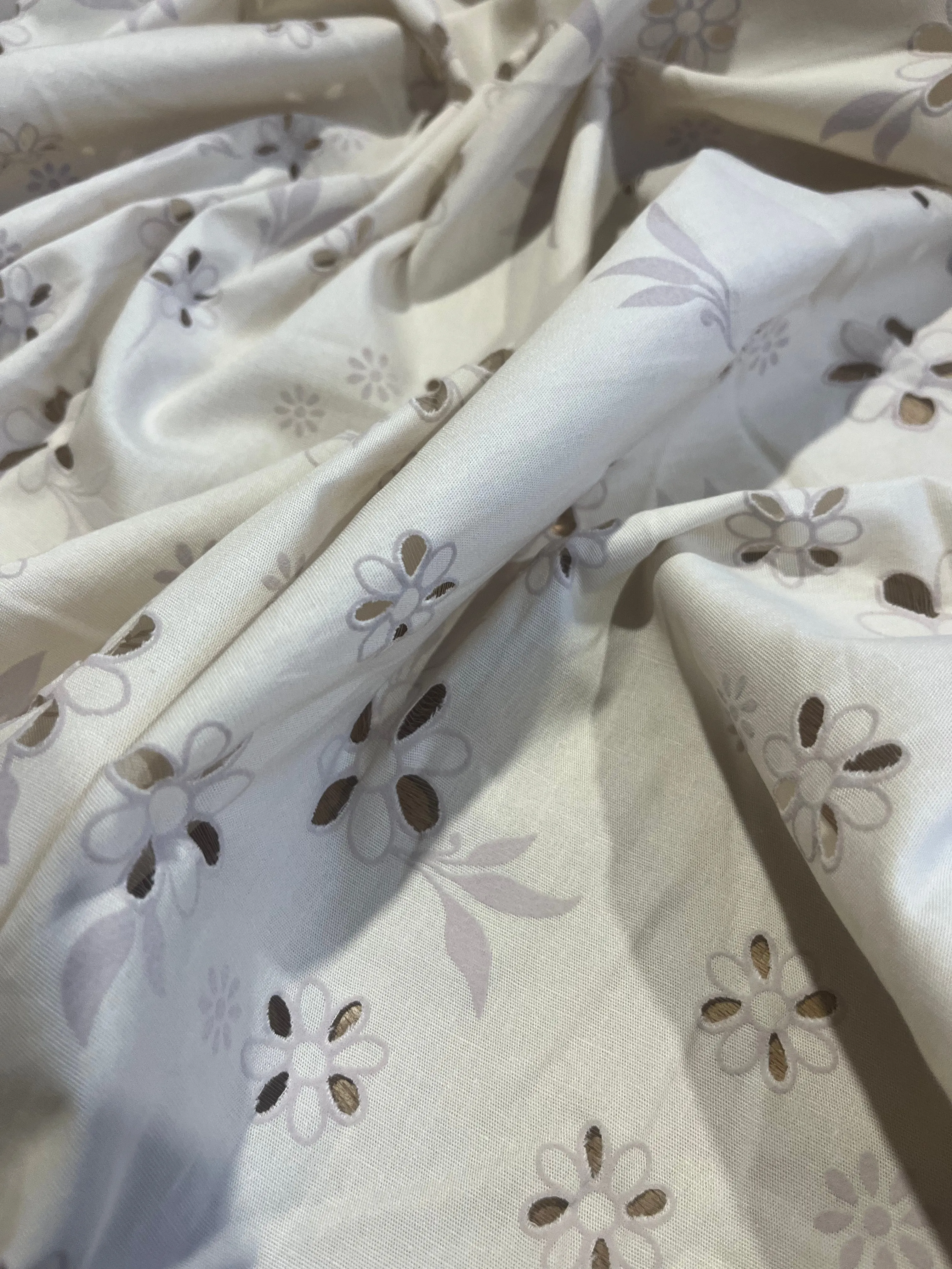 Sangallo cotton stretch lasercut puff print design 1 sand