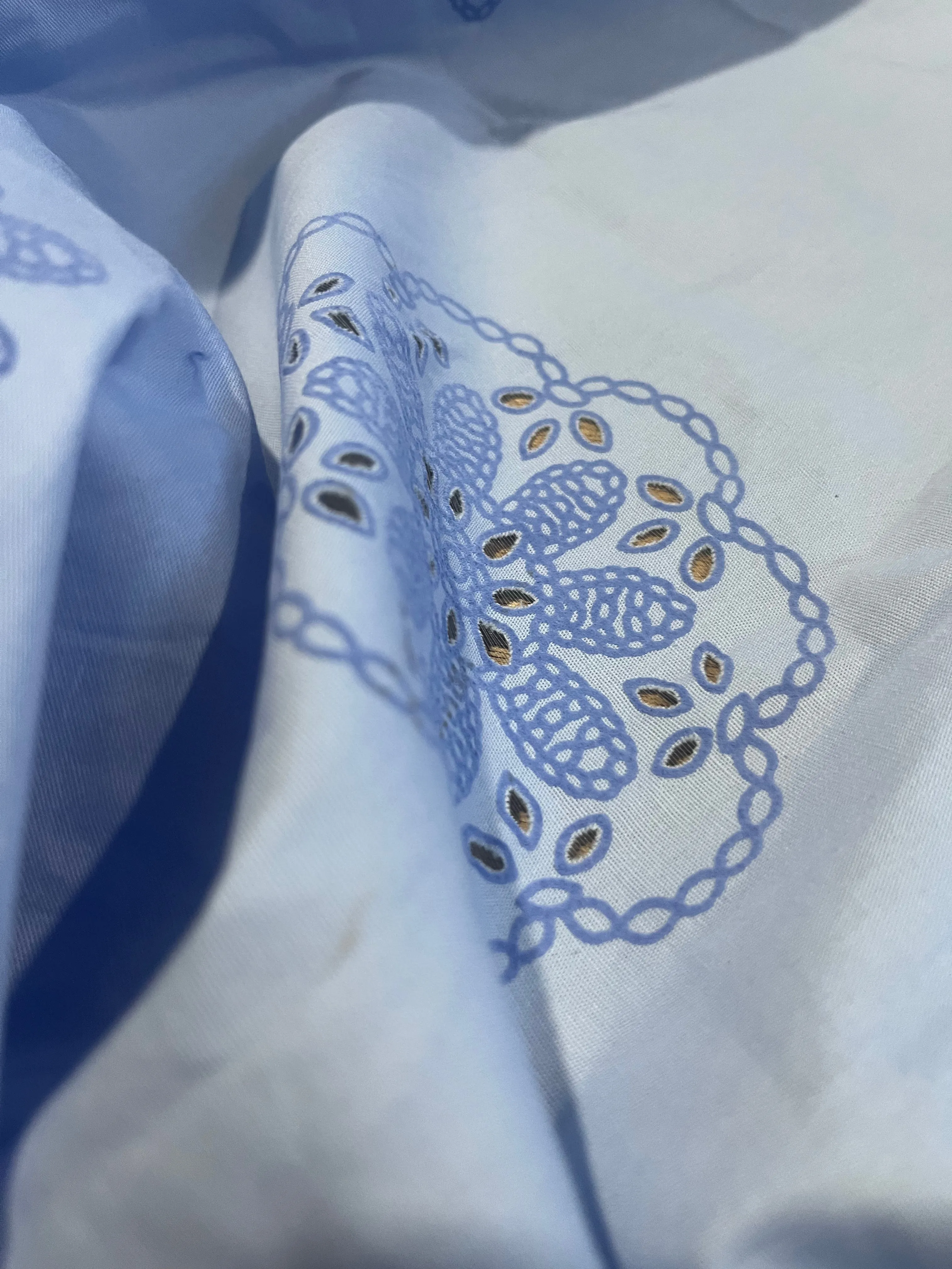 Sangallo cotton stretch lasercut puff print design 3 blue