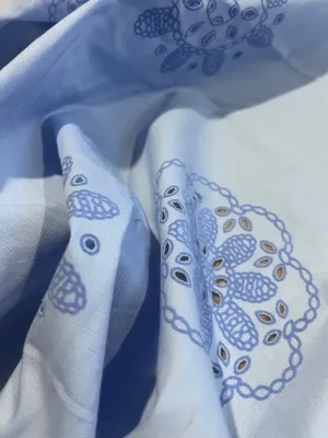 Sangallo cotton stretch lasercut puff print design 3 blue