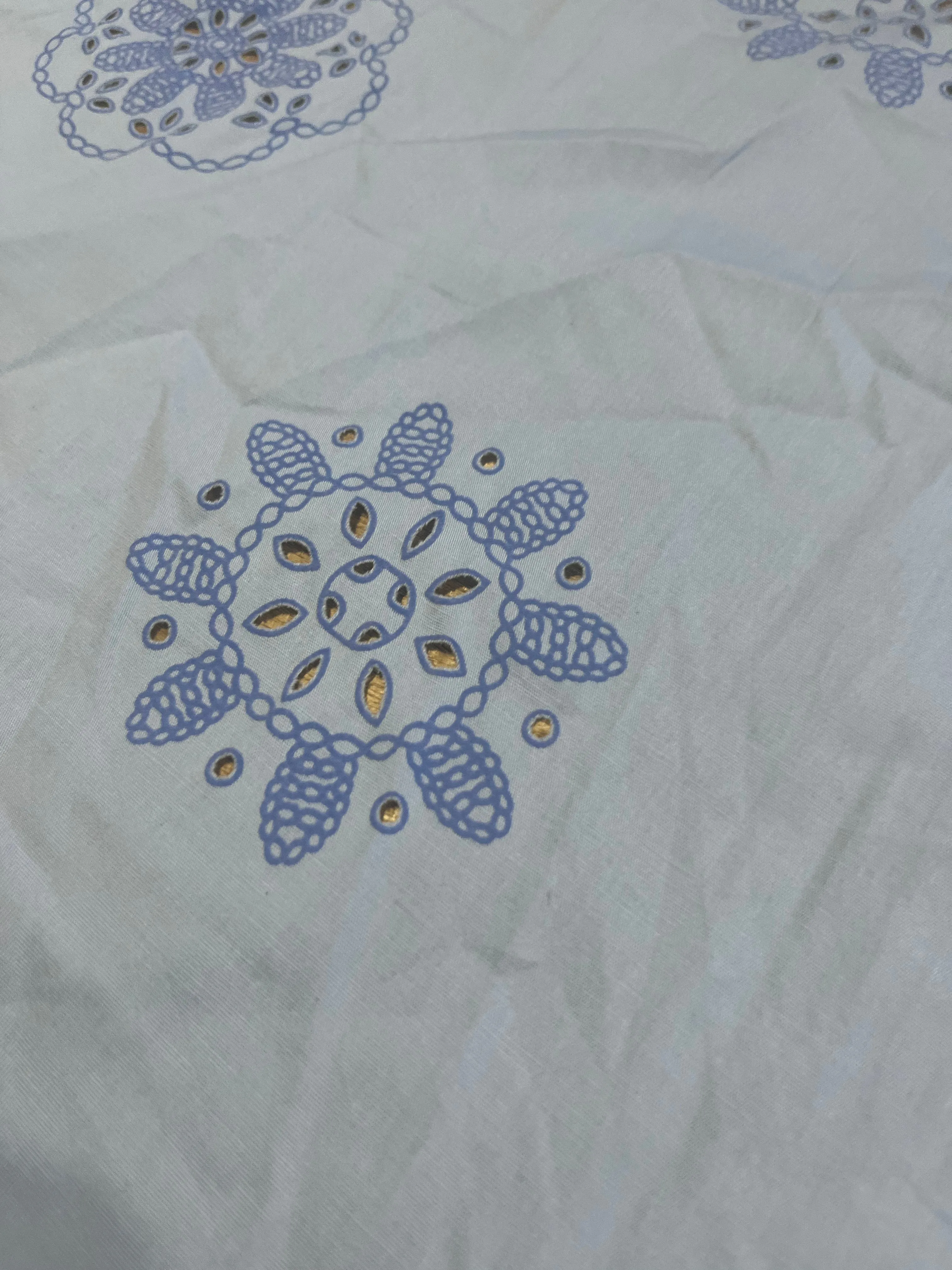 Sangallo cotton stretch lasercut puff print design 3 blue