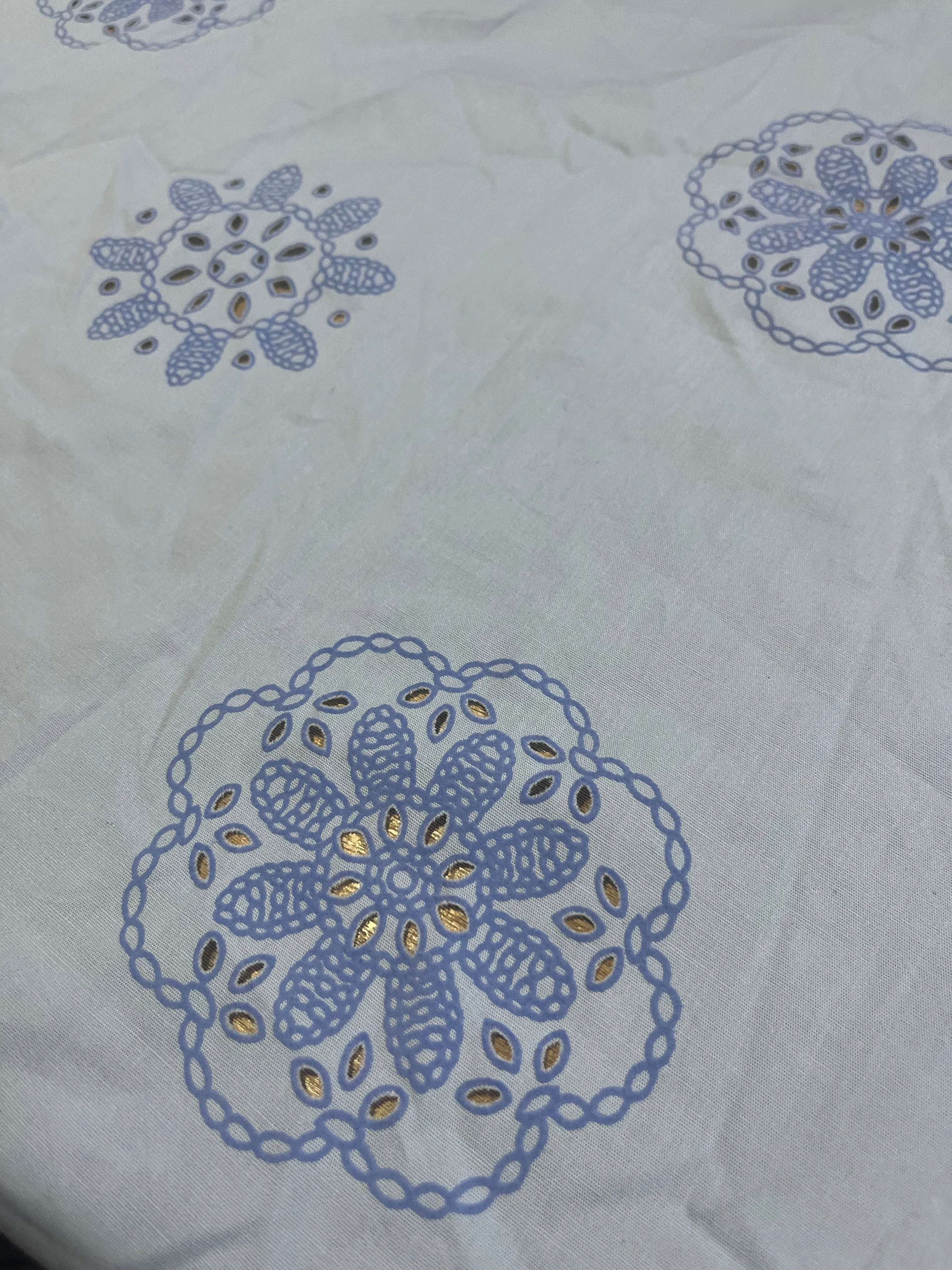 Sangallo cotton stretch lasercut puff print design 3 blue