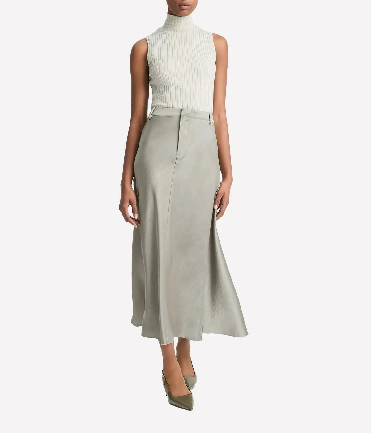 Satin Trouser Skirt in Smoky Moss