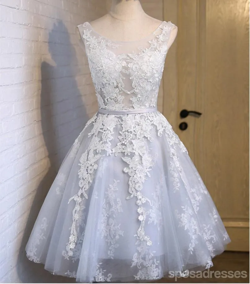See Through Grey Lace Homecoming Prom Dresses, Affordable Short Party Prom Dresses, Perfect Homecoming Dresses, CM285
