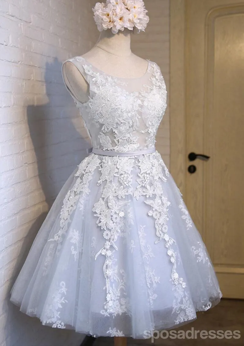 See Through Grey Lace Homecoming Prom Dresses, Affordable Short Party Prom Dresses, Perfect Homecoming Dresses, CM285