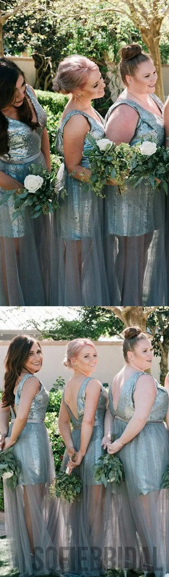 Sequin Tulle Bridesmaid Dresses, Popular Bridesmaid Dresses, Long Bridesmaid Dresses, PD0404