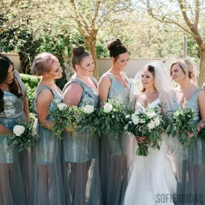 Sequin Tulle Bridesmaid Dresses, Popular Bridesmaid Dresses, Long Bridesmaid Dresses, PD0404