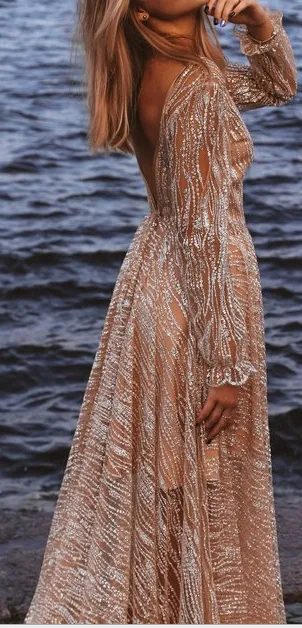 Sexy Deep V Long Sleeve Dress Slim Dress