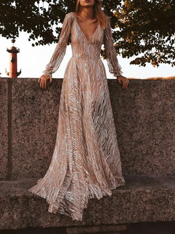 Sexy Deep V Long Sleeve Dress Slim Dress