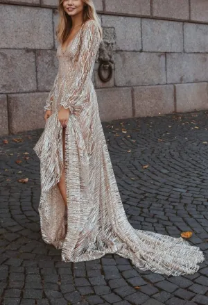 Sexy Deep V Long Sleeve Dress Slim Dress