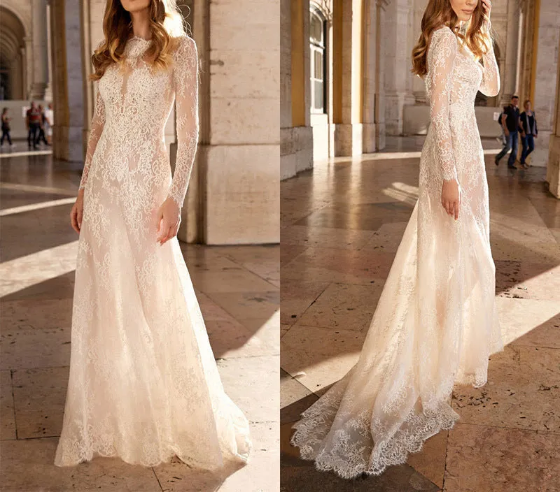 Sexy Lace Perspective Long Sleeve Dress