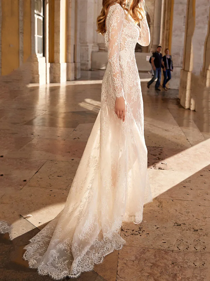 Sexy Lace Perspective Long Sleeve Dress