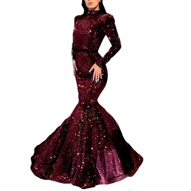 Sexy Mermaid Black Sequin Fabric Western Pattern Evening Party Gown