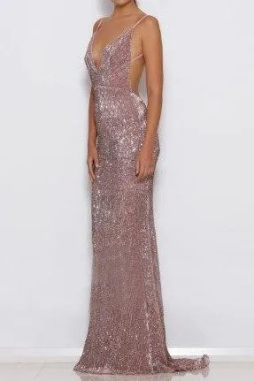 Sexy Mermaid Sequins Backless V-Neck Prom Dress Evening Party Dresses OK1934