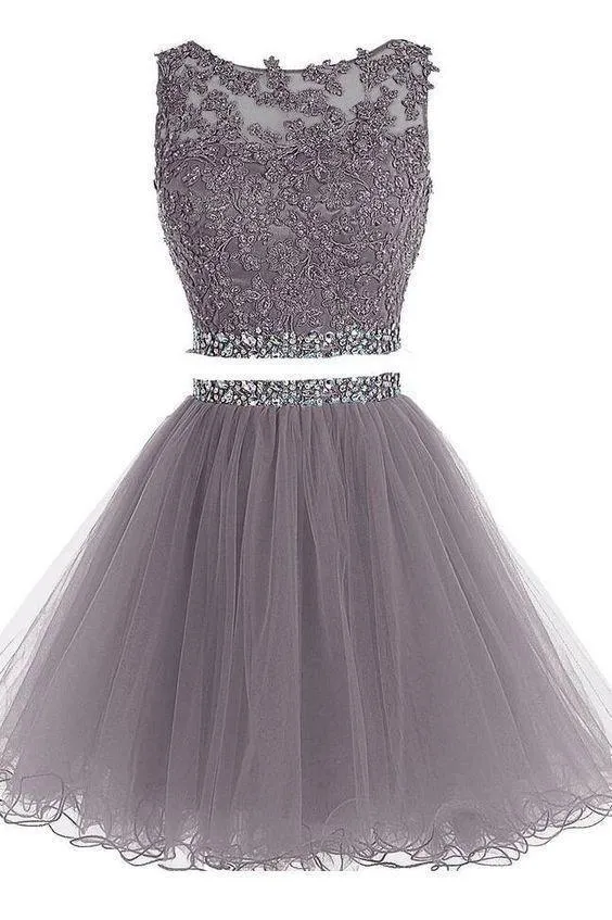 Sexy Two Pieces Burgundy  Lace Beaded Short Homecoming Dresses 2018, BDY0342